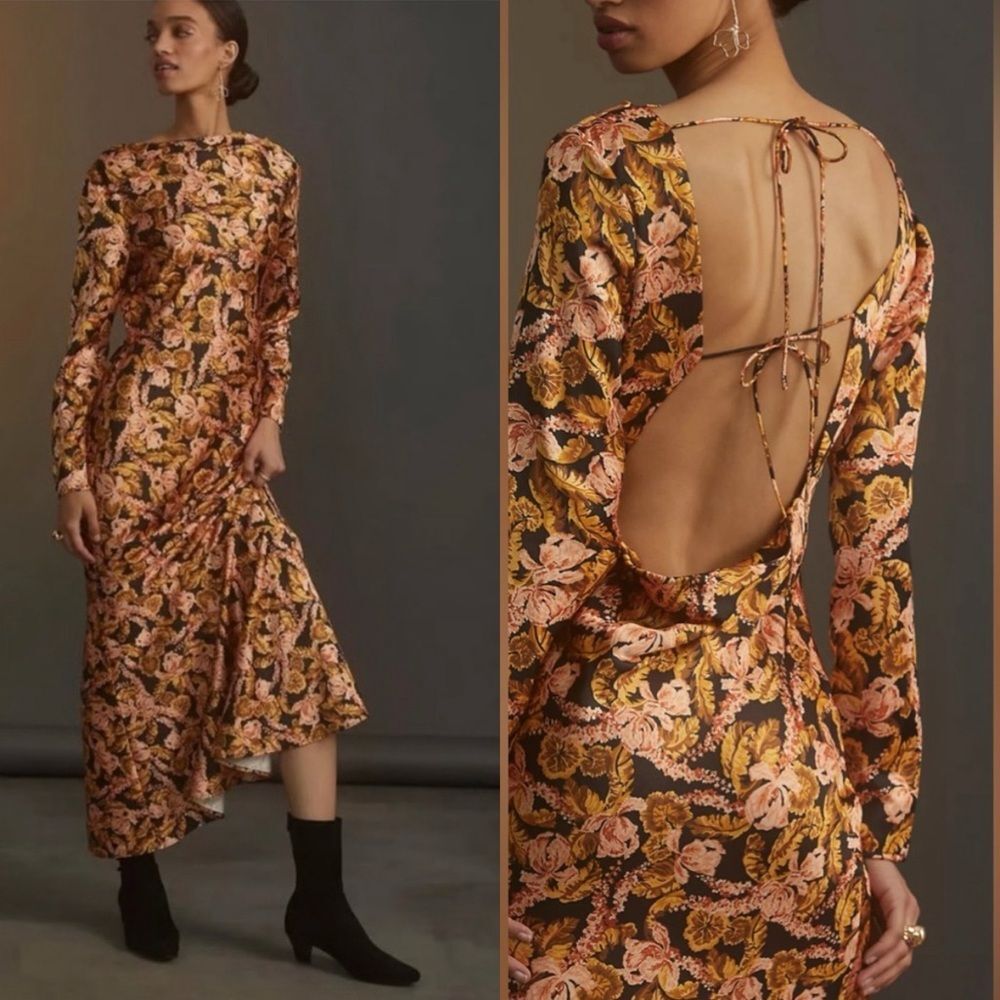 Anthropologie Significant Other Flounced Floral Open Back Maxi Dress Size 2